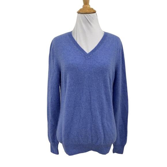 Tahari Sweater Womens M* Medium Blue Jay Cashmere V Neck Pullover Long Sleeve - Picture 1 of 10
